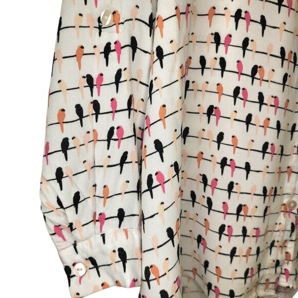 Women's LS Spring Flowy Office Career Button Down Birds Parrot Print Shirt Sz 1X - Picture 2 of 10